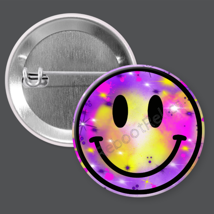 Smiley Face: Colorful Airbrush Retro Vibes - 1.5" or 2.25", Pin or Magnet