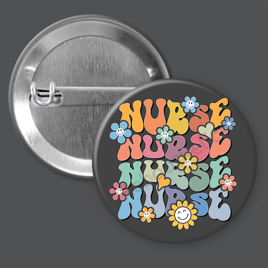 Nurse: Groovy Floral - 1.5" or 2.25", Pin or Magnet