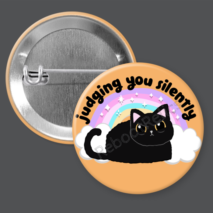 Judging You Silently: Black Cat - 1.5" or 2.25", Pin or Magnet