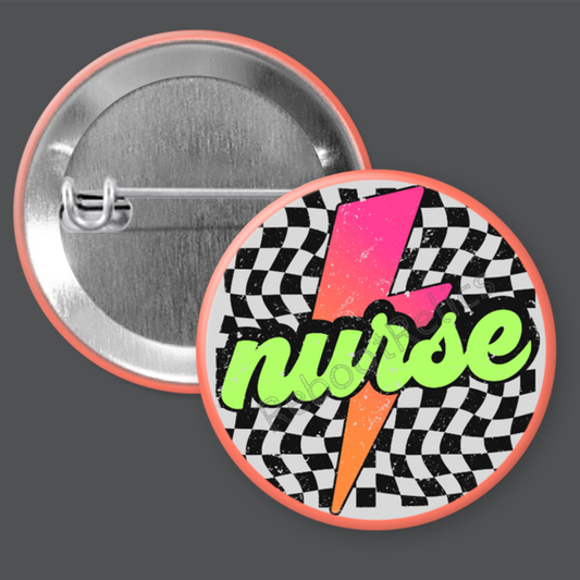 Nurse: 90s Colors, Checkers - 1.5" or 2.25", Pin or Magnet