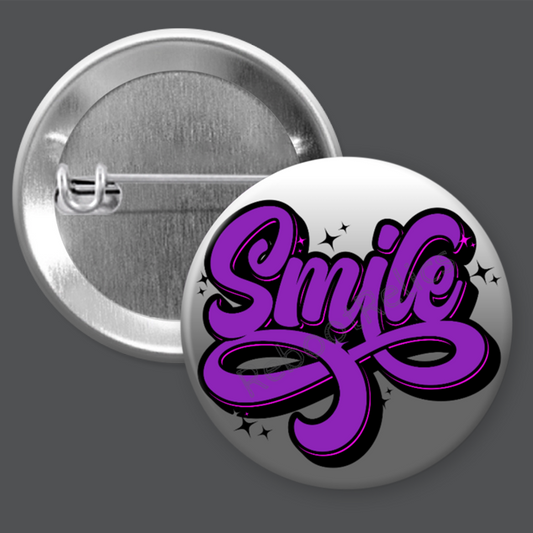 Smile: Purple with Stars - 1.5" or 2.25", Pin or Magnet